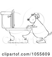 Royalty Free Vector Clip Art Illustration Of A Coloring Page Outline Of A Dog Drinking From A Toilet