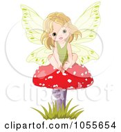 Poster, Art Print Of Cute Fairy Girl Sitting On A Red Mushroom