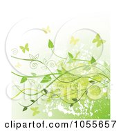 Poster, Art Print Of Grungy Green Background Of Vines And Butterflies Over Gradient White