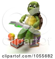 Royalty Free CGI Clip Art Illustration Of A 3d Tortoise Reading On A Stack Of Books