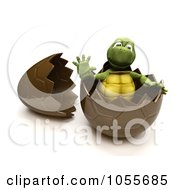 Poster, Art Print Of 3d Tortoise Waving In A Chocolate Easter Egg