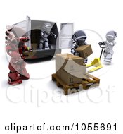 Poster, Art Print Of 3d Supervisor Robot Watching Others Load Boxes Into A Delivery Van
