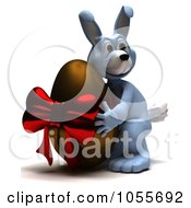 Poster, Art Print Of 3d Blue Easter Bunny Hugging A Giant Chocolate Egg