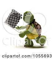 Poster, Art Print Of 3d Tortoise Waving A Checkered Flag
