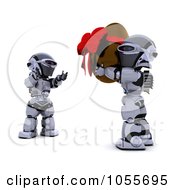 3d Silver Robot Carrying A Chocolate Easter Egg To A Friend