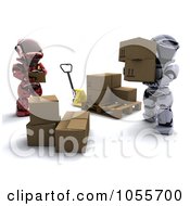 Poster, Art Print Of 3d Robot Managing Another As He Loads Boxes Onto A Palette