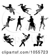 Poster, Art Print Of Digital Collage Of Black Silhouetted Men And Women Shooting