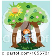 Poster, Art Print Of Happy Girl Swinging Under Two Trees