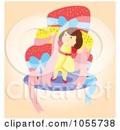 Royalty Free Vector Clip Art Illustration Of A Happy Girl Holding Ribbons From Around Her Birthday Cake by Cherie Reve