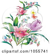 Poster, Art Print Of Pretty Spring Flowers And Butterflies