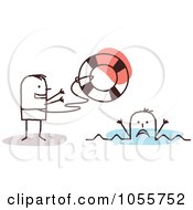 Stick Man Lifeguard Tossing A Buoy To A Swimmer