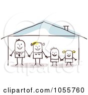 Poster, Art Print Of Stick Man Family Holding Hands In A Home