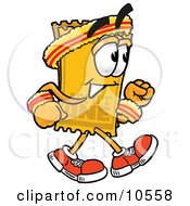Poster, Art Print Of Yellow Admission Ticket Mascot Cartoon Character Speed Walking Or Jogging