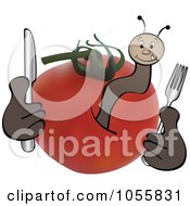 Poster, Art Print Of Worm In A Tomato Holding Silverware