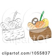 Royalty Free Vector Clip Art Illustration Of A Digital Collage Of Colored And Outlined Bread Baskets