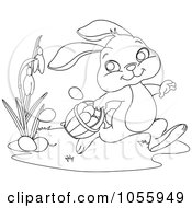 Poster, Art Print Of Coloring Page Outline Of A Cute Easter Bunny Dropping Eggs