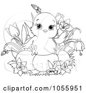 Royalty Free Vector Clip Art Illustration Of A Coloring Page Outline Of A Cute Chick Sitting On Easter Eggs by Pushkin