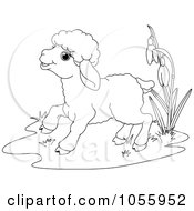 Royalty Free Vector Clip Art Illustration Of A Coloring Page Outline Of A Cute Easter Lamb by Pushkin