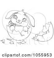 Poster, Art Print Of Coloring Page Outline Of A Cute Easter Bunny In A Broken Egg Shell