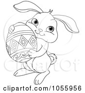 Poster, Art Print Of Coloring Page Outline Of A Cute Easter Bunny Holding An Egg