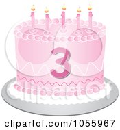 Poster, Art Print Of Pink Third Birthday Cake With Candles