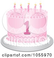 Poster, Art Print Of Pink First Birthday Cake With Candles
