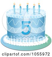 Poster, Art Print Of Blue Fifth Birthday Cake With Candles