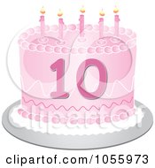 Royalty Free Vector Clip Art Illustration Of A Pink Tenth Birthday Cake With Candles
