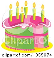 Poster, Art Print Of Pink And Green Birthday Cake With Candles