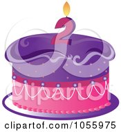 Poster, Art Print Of Purple And Pink Birthday Cake With A Number Two Candle