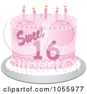 Poster, Art Print Of Pink Sweet Sixteen Birthday Cake With Candles