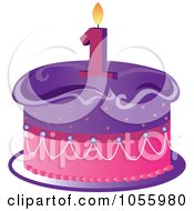 Poster, Art Print Of Purple And Pink Birthday Cake With A Number One Candle