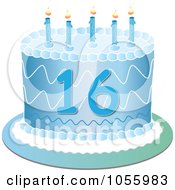 Poster, Art Print Of Blue Sweet Sixteen Birthday Cake With Candles