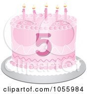Clip Art Illustration Of A Pink Birthday Cake With The Number 5