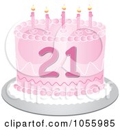 Poster, Art Print Of Pink Twenty First Birthday Cake With Candles