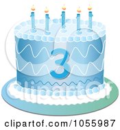 Poster, Art Print Of Blue Third Birthday Cake With Candles