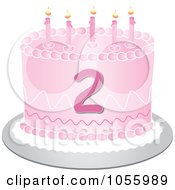 Poster, Art Print Of Pink Second Birthday Cake With Candles