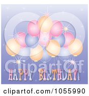 Poster, Art Print Of Happy Birthday Greeting With Sparkles And Balloons On Purple