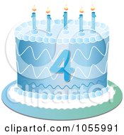 Royalty Free Vector Clip Art Illustration Of A Blue Fourth Birthday Cake With Candles