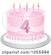 Royalty Free Vector Clip Art Illustration Of A Pink Fourth Birthday Cake With Candles
