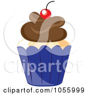 Royalty Free Vector Clip Art Illustration Of A Chocolate Frosted Cupcake In A Blue Cup 2