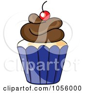 Royalty Free Vector Clip Art Illustration Of A Chocolate Frosted Cupcake In A Blue Cup 1