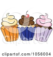 Royalty Free Vector Clip Art Illustration Of Three Cupcakes With A Lot Of Frosting