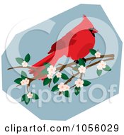 Royalty Free Vector Clip Art Illustration Of A Red Cardinal On A Blossoming Branch by Pams Clipart