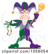 Mardi Gras Jester Holding A Wand And Beads