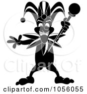 Black And White Mardi Gras Jester Holding A Staff