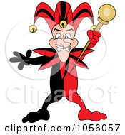 Red And Black Mardi Gras Jester Holding A Staff