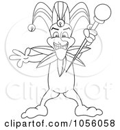 Royalty Free Vector Clip Art Illustration Of A Coloring Page Outline Of A Mardi Gras Jester Holding A Staff