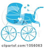 Poster, Art Print Of Blue Its A Boy Baby Carriage Pram With A Heart