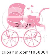 Poster, Art Print Of Pink Its A Girl Baby Carriage Pram With A Heart